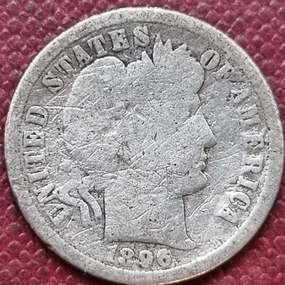 Монета номиналом 10 центов 1896 O Barber бывшая в обращении No83102 - Изображение 1 из 2