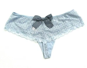 Victoria's Secret Dream Angels blauer Tanga Höschen XS Denim Schleife Blumen breite Seite - Bild 1 von 12