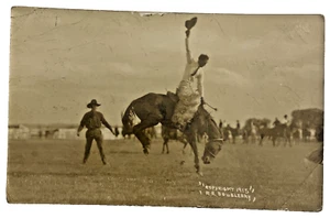 RPPC Rodeo Cowboy CASPER, WYOMING Round Up Horse 1915 Photo Postcard - Picture 1 of 3