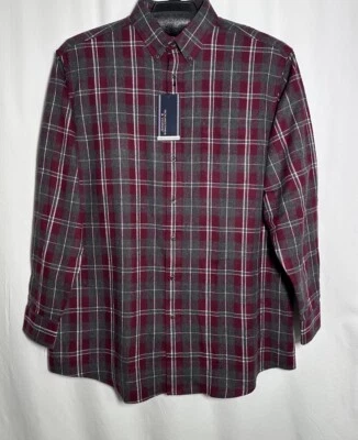 Roundtree Yorke Men Shirt 2XB Button Up  Portuguese Flannel Cotton Gray Red - Image 1 of 4