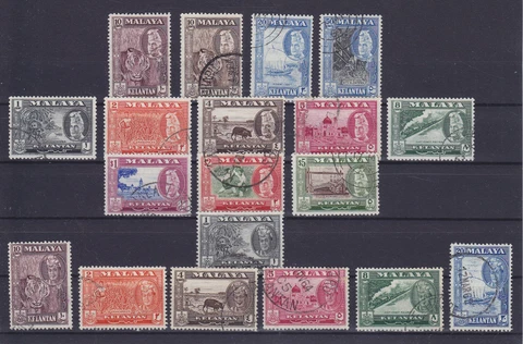 MALAYA KELANTAN 1957, 1961, TWO COMPLETE SETS, Mi 83-94, 96-102, USED Cover