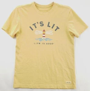 Life Is Good Crusher Tee T-Shirt Mens Small Yellow Cotton It’s Lit Lighthouse - Picture 1 of 10