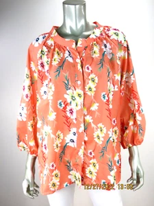 UNBRANDED SZ 2XL NWOT Cotton/Polyeste Orange Buttoned Mock Neck Shirt Blouse Top - Picture 1 of 12