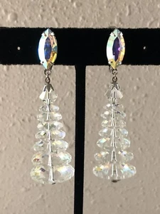 Vintage irisierende Rivoli AB Kristall & Strass Weihnachtsbaum Clip Ohrringe - Bild 1 von 9