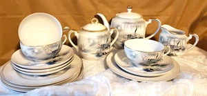 Hiyasi Kutani Japanese Geisha Lithophane Tea & Dessert Set 17PC - Picture 1 of 7