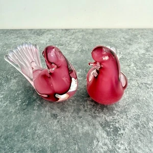 Vintage Murano Made In Italy Pink Birds Art Glass Lot Of 2 - Picture 1 of 9
