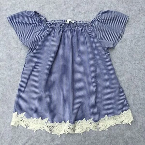 Top a righe viola neve spalle scoperte, donna taglia L (colore bianco e blu) - Foto 1 di 9