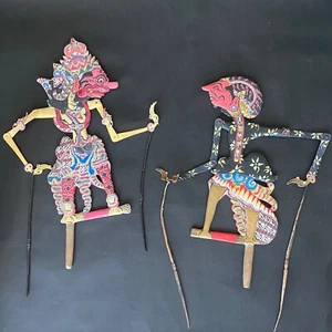 2 Vintage Javanese Wayang Klitik Shadow Puppets Unique Home Decor Wall Art 58cm - Picture 1 of 6