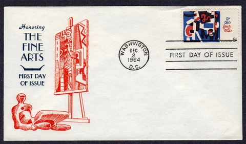 1964 To The Fine Arts (Scott 1259) - Centennial Raised Ink Cachet FDC OX338 Cover