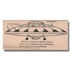 Mounted Rubber Stamp, FLYING SAUCER, Outer Space Sky Travel Words UFO Alien Life