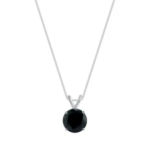 2.25 Ct Round Cut Black Solid Real 14K White Gold Solitaire Pendant 18" Necklace - Picture 1 of 3