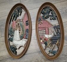 2 Burwood Wall Plaques Country Barn Farm Horse Carriage 4331/4332 1965