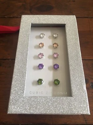 Juego de 5 pares de pendientes Kohls circonita cúbica transparente sin níquel tono plata Foto 1 de 2