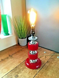 VINTAGE 60'S RED LUCITE ACRYLIC MARBLE EFFECT HOOPED TABLE LAMP 70S KITSCH RETRO - Picture 1 of 12