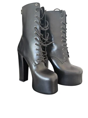 Botas de cuero con plataforma negras YSL Saint Laurent 690765 Mina 95 para mujer talla 38,5 Foto 1 de 4