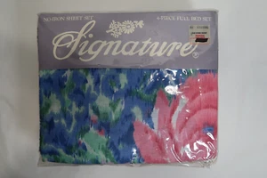 NOS Vintage Signature 4 Piece Full Bed Sheet Set Floral Tapestry Flower NEW - Picture 1 of 8