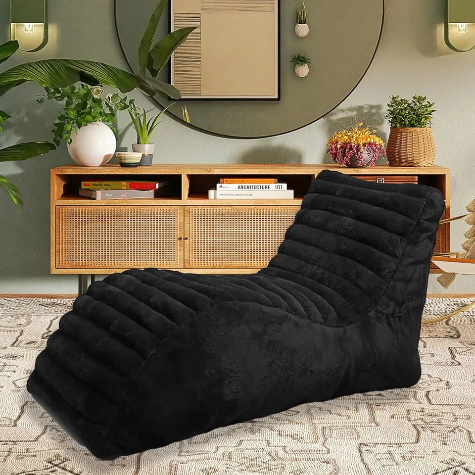 Bolsa de frijoles sillas sofá tumbona de piel bolsa de frijoles sofá solo funda sin frijoles negro Foto 1 de 4