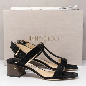 Jimmy Choo Jin 45 Black Suede Square Toe Sandals, Size 7.5 US (37.5 EU) - Picture 1 of 8