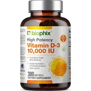 Biophix Vitamin D-3 10000 IU 380 Softgels - In Extra Virgin Olive Oil - Picture 1 of 3