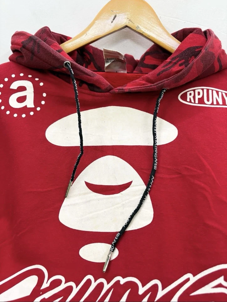 VTG Aape By A Bathing Ape Red Camo Hoodie pullover bape red rare men size XL - Image 1 of 4