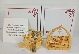 2 Danbury Mint 2000 2001 Arca de Noé y Belén Chapado en Oro ORNAMENTO DE Navidad - Imagen 1 de 8