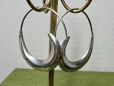 "Pendientes de lágrima de media luna hueca hinchada hechos a mano de plata de ley .925 de colección 1,25""" Foto 1 de 4