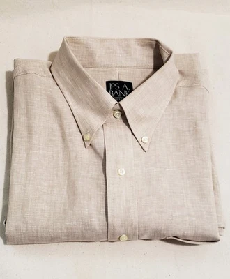 Jos A Bank Travelers Casual Sz Large Beige 100% Linen Short Sleeve Button Shirt - Image 1 of 4