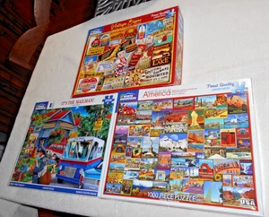 Set of 3 White Mountain 1000 Piece Puzzles, Vintage Signs, It's the Mailman & Be - Picture 1 of 2