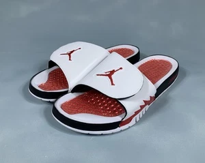 Jordan Hydro 5 Retro Slides Sandals White Fire Red Black 555501-101 Men's 13 - Picture 1 of 10