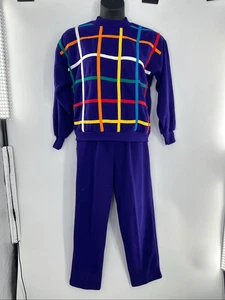 Vintage Multicolor Windowpane Long Sleeve Sweat Suit Set Medium - Picture 1 of 11