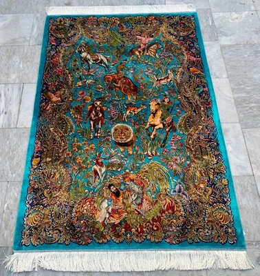 Impresionante alfombra de diseño de animales de alta calidad hermosa alfombra de seda para decoración del hogar, 3x5 pies Foto 1 de 4