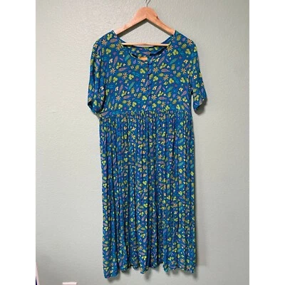 Vintage Done Down Under Women's Blue and Green Boho Floral Dress Size Medium - Image 1 of 4