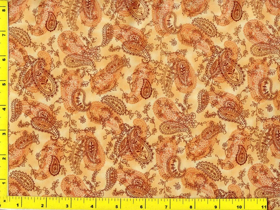 Paisley frondoso naranja claro con flores por yarda CSHPAI04795 Foto 1 de 1