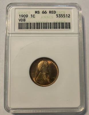 1909 1c VDB Lincoln Wheat Penny ANACS Certified MS 66 Red RD - Image 1 of 2