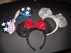 3 MICKEY MOUSE EARS Headbands Black Red Sequin Silver Sequin All American Girl - Afbeelding 1 van 8