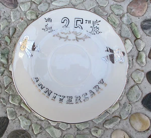 Vintage Lefton Hand Painted 25th Wedding Anniversary Scalloped Plate 5 1/2" 7694 - Picture 1 of 10