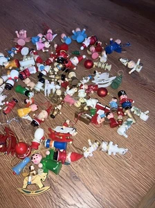 90+ Vintage Wood Painted Christmas Ornaments Tree - Picture 1 of 12