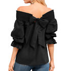 Women Sexy Loose Off Shoulder 3/4 Sleeve Blouse Ladies Casual Solid Slash5980