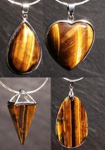 Unikat Edelstein Anhänger Tigerauge gelb für Kette und Lederband Steinschatz - Bild 1 von 50