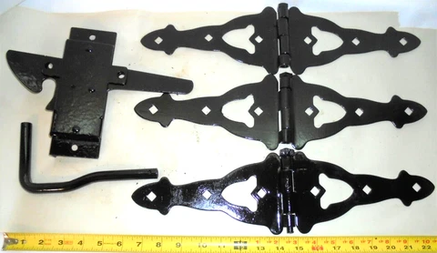 antique barn door hinges & latch, ( 3 ) lot Cover