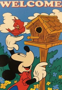 DISNEY MICKEY MOUSE WELCOME BIRDHOUSE BIRD SPRING SUMMER FLOWER LARGE YARD FLAG - Picture 1 of 1