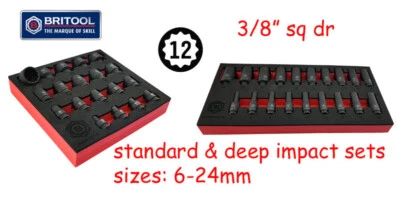3/8" DR IMPACT SOCKET SETS (STANDARD & DEEP) 12 POINT PROFILE BRITOOL HALLMARK - Image 1 of 3