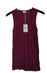 TSE Ribbed Sweater Blouse Tank Top New Medium 100% Cotton Fuchsia Magenta! - Picture 1 of 7