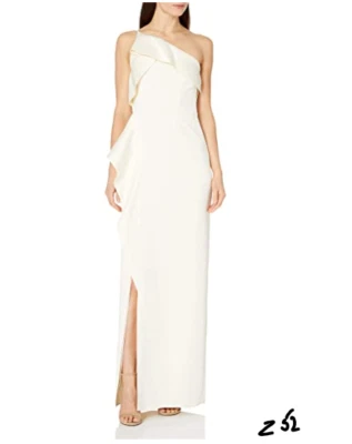 HALSTON Women's Satin Drape Gown, Cream, 10  ~Z52 Foto 1 de 4