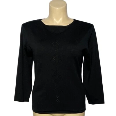 Suéter Pendleton XL Negro Seda Rayón Tejido Pointelle Diamante Detalle 3/4 Sl Top Foto 1 de 4