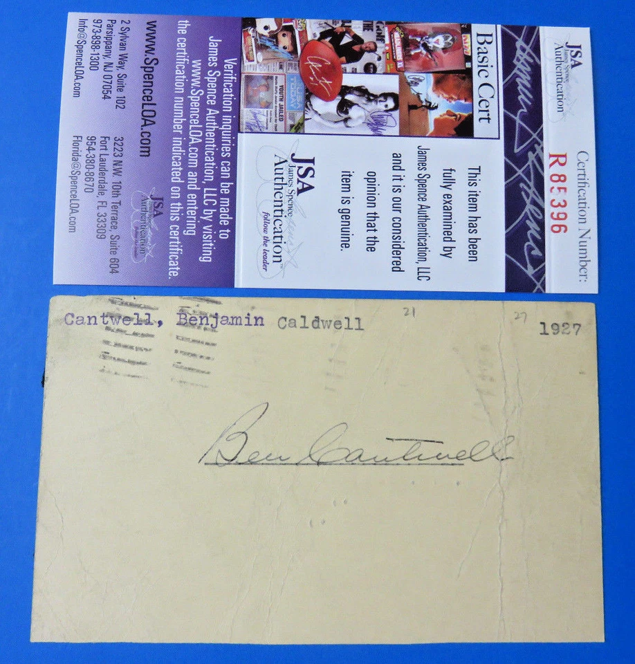 BEN CANTWELL SIGNED 3x5 GPC GOV'T POSTCARD ~ GIANTS DODGERS d.1962 ~ JSA R85396 - Image 1 of 2