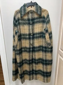 VTG 100% Mohair Blend 6-8 Cape Plaid Tan-Forest Green Lined Womens EUC - Picture 1 of 10