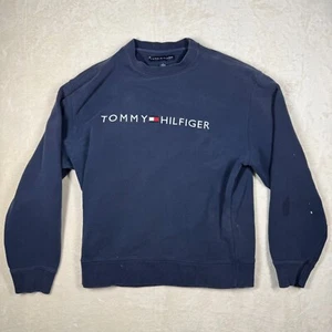 Felpa Tommy Hilfiger S | Small Blu Bianco Spell Out Pullover Felpa - Foto 1 di 11