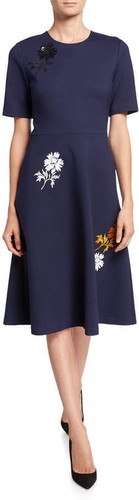 NUOVO abito ponte impreziosito Tory Burch S Navy tasca fiore paillettes lavorato a maglia nuovo con etichette