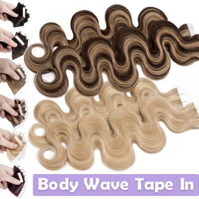 Wavy THICK Tape In Skin Weft Remy Human Hair Extensions 150G 60PCS Full Head Icy - Image 1 of 4
